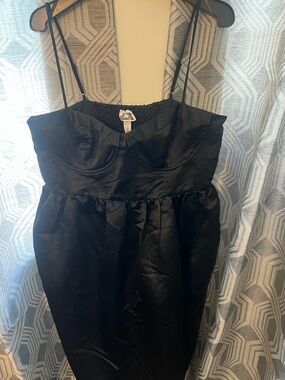 The Collective Black Satin Midi Dress with Spaghetti Straps